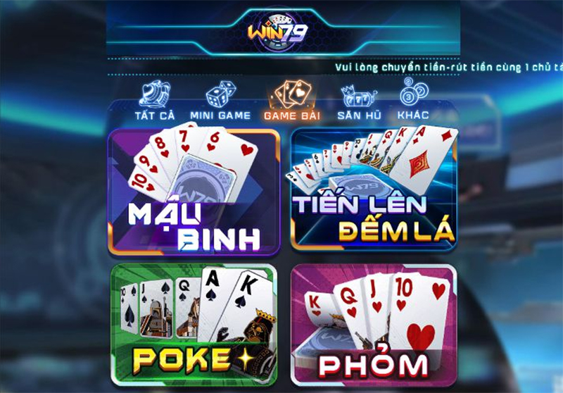 Kho tàng game bài tại Win79 phong phú